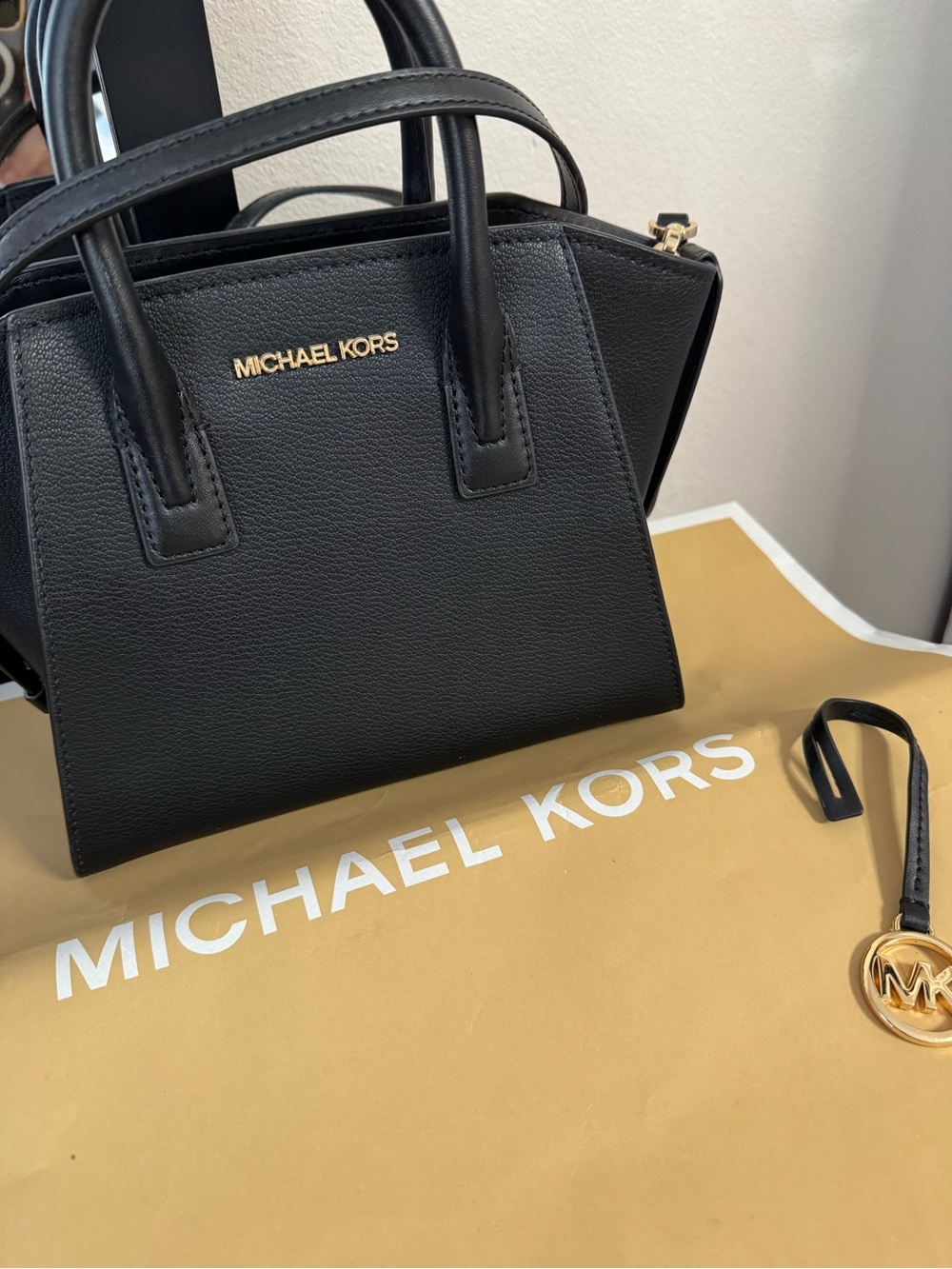 Michael Kors Black Leather Mini Satchel with Gold Hardware